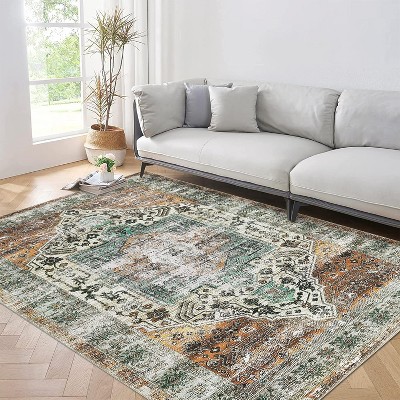 Coucheta Large Washable Area Rug, Stain-Resistant Indoor Soft Carpet with Floral Design for Bedroom, Living Room