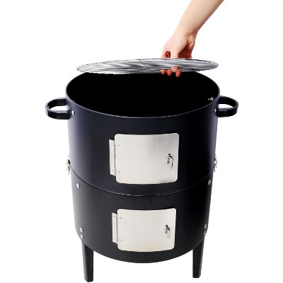 CAVINAS Charcoal Grills Steel Portable Grill Heavy Duty Round Smoker Grill for Outdoor Grilling