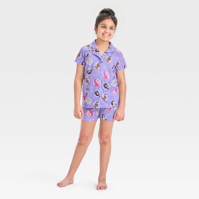 Girls' Disney Princess Button-Up Pajama Set - Purple