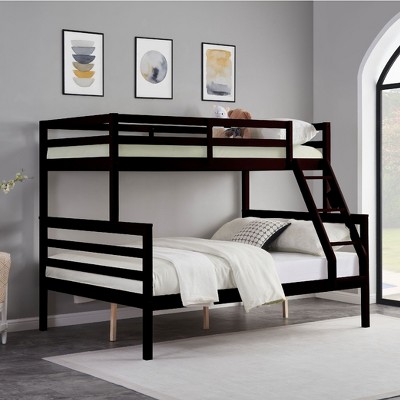 Twin over Full Bunk Bed with Ladder,Wooden Bunk Bed with High Guardrail ,No Box Spring Needed,Natural