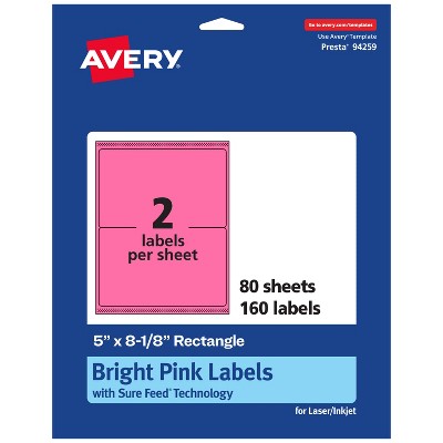 Avery Bright Pink Paper Labels, 5" x 8-1/8" Rectangle