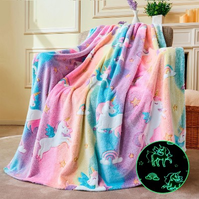 Joyfy Glow in The Dark Blanket 50" x 60" - Ultra Soft & Plush Blanket for Kids Birthday Bedroom Decor, Unicorn Gifts for Girls Boys Age 2 3 4 +