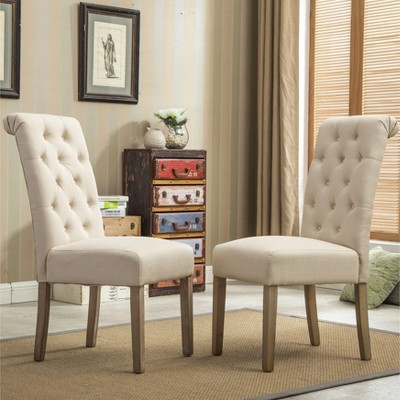 Okak Modern Solid Wood Dining Chairs with Tufted Back, Set of 2, Upholstered Kitchen Side Chairs with Natural Wood Legs for Living Room