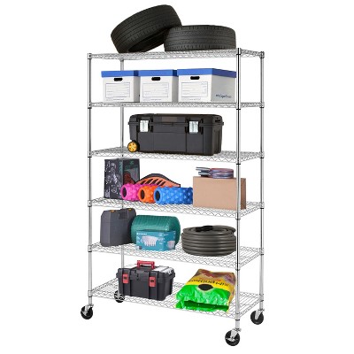FDW 6 Tier Wire Shelving Unit Heavy Duty Storage Rack Metal Shelf Garage Organizer Shelves with Casters