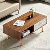 Rectangle Coffee Table with Solid Wood Legs, Sliding Drawer for Storage, Modern Table, Walnut Color - 2 of 4