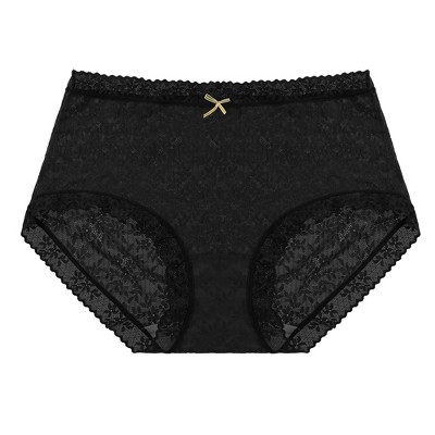 Agnes Orinda Women's Floral Lace Pattern Trim High Waist Brief Stretchy Rib Underwear