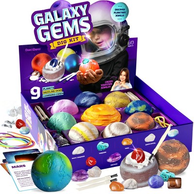 Dan&Darci Galaxy Gems Planet Dig Kit – 9 Planets with Dazzling Gems, Jewelry-Making Hardware, and Learning Cards for Kids, Educational Gift for Kids