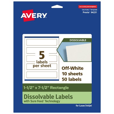 Avery Dissolvable Labels, 1.5" x 7.5" Rectangle