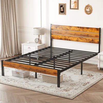 Gulches Metal Platform Bed Frame with Headboard & Footboard - 800LBS Sturdy Wooden Slats Support, No Box Spring Needed Mattress Foundation