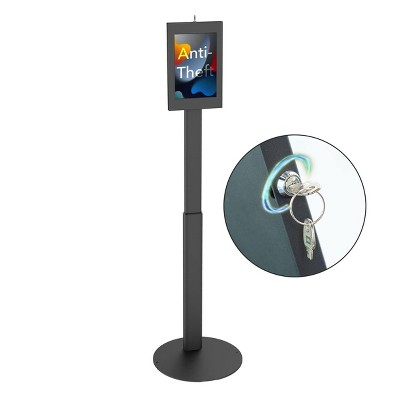 Lockable Tablet Floor Stand for Samsung Tab A9+, S9, S9 FE, S8, A8, Height Adjustable, Rotating & Tilting, Freestanding or Bolt-Down, Steel, Black