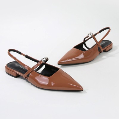 Berness Women's Victoria Patent Pointed Flats with Sleek Strap Detail