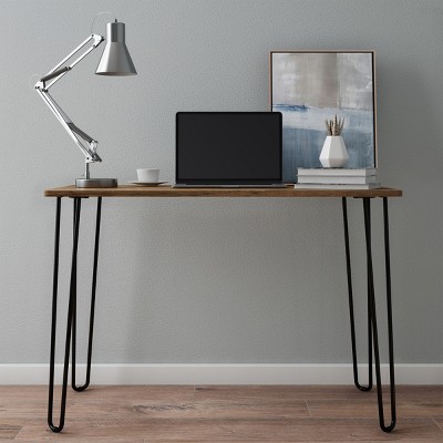 Lavish Home Desk with Hairpin Legs - Modern Industrial Style Home Decor - Woodgrain-Look and Steel Accent
