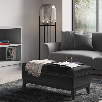 NicBex 42.3" Storage Bench Rectangle Ottoman with Storage Faux Leather Serving Tray Bench for Bedroom, Entryway