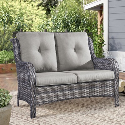 Gymojoy Outdoor PE Wicker Sofa Loveseat Sofa with Soft Cushion