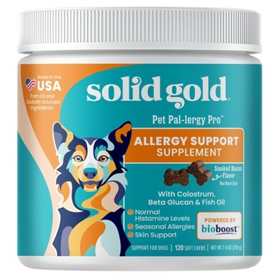 Solid Gold Pet Pal-Lergy Pro™, Allergy Support Supplement, For Dogs, Smoked Bacon, 120 Soft Chews, 7.6 oz (216 g)