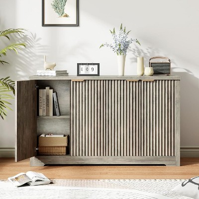 coucheta Fluted Buffet Sideboard Cabinet with Storage, 4 Doors & Adjustable Shelf, Modern Wood Console Table for Dining Room, Kitchen, Living Room