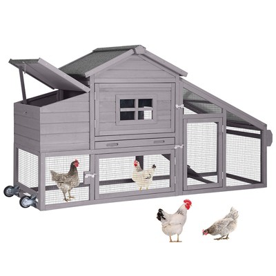 Aivituvin 67.3" Wooden Chicken Coop on Wheels for 2-3 Hens| Gray/Brown/Red Color-AIR23-W/C/R/B
