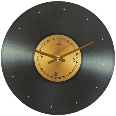 Olivia & May 20"X20" Glass Musical Notes Record Style Decorative Wall Clock Black