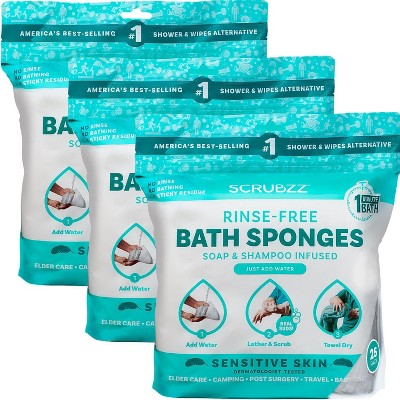 Scrubzz No Rinse Bath Wipes for Adults Bathing, Adult Rinse Free Bath Sponges - Disposable
