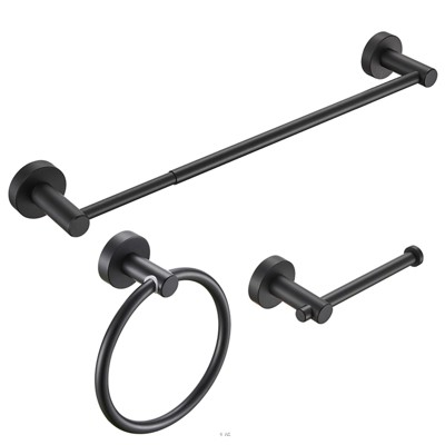Gulches Modern Matte Black Bathroom Hardware Set - 3 PCS Adjustable Towel Bar, Space Aluminum, 16-27 Inches