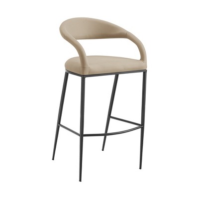 HomeRoots 26" Beige and Black Faux Leather and Iron Low Back Counter Height Bar Chair