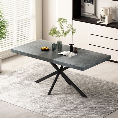 NicBex Retro Extendable Dining Table with Black Center Plate & Metal Legs,Modern Kitchen Table for Small Spaces,Dining Room Furniture