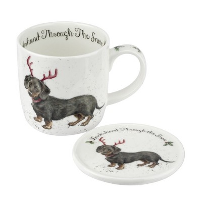 Royal Worcester Wrendale Designs Mug & Coaster Set, 11 Ounce Fine Bone China Holiday Mug Set with Beautiful Animals Motifs