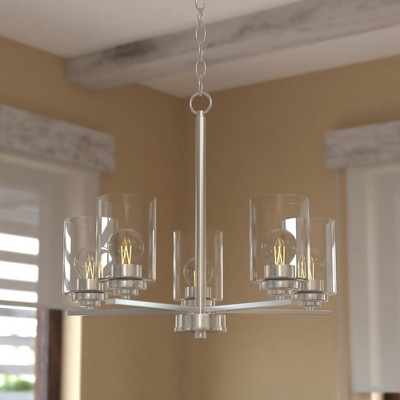 VAXCEL Park Ridge 5-Light 21 in Wide Round Chandelier, Clear Glass Shade, LED Compatible