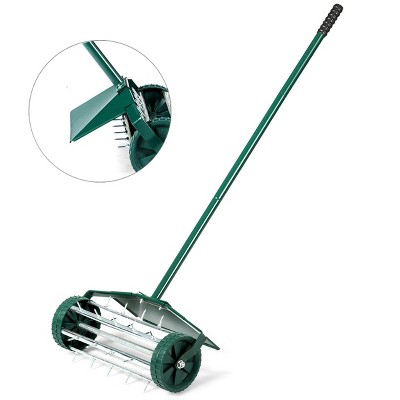 Costway 18-inch Rolling Lawn Aerator Rotary Push Tine Spike Soil Aeration W/Fender