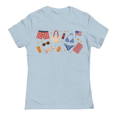 Rerun Island Women's American Summer Wardobre Americana 4Th Of July Short Sleeve Graphic Cotton T-Shirt - Light Blue XXL