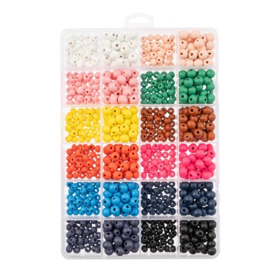 John Bead 840pcs 6mm 8mm Assorted Colors Wood Beads, Colorful Round Wooden Bead for DIY Crafts Jewelry Making Bead Box