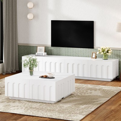 Sapphtopaz Arched TV Stand for TVs Up to 80" Dual Purpose Coffee Table with Drawers Multi-Functional TV Stands with Storage for Living Room