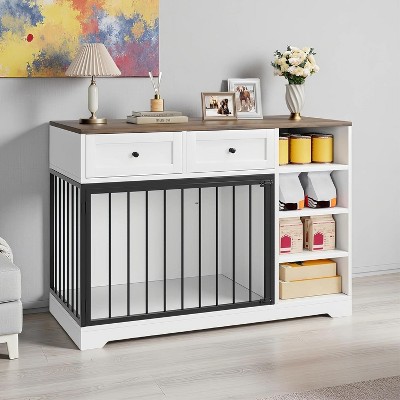 Coucheta 47" Wooden Dog Crate Furniture - Kennel with Storage Drawers & Shelves,  Style for Large/Medium Dogs