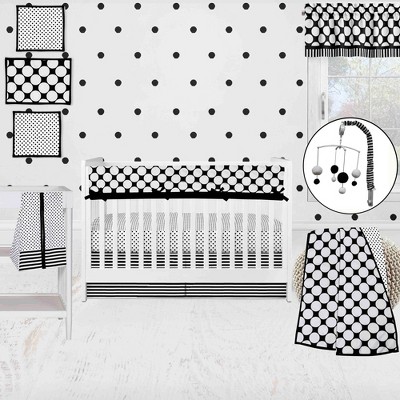 Bacati - Dots Stripes Black/White 10 pc Crib Bedding Set with Long Rail Guard Cover