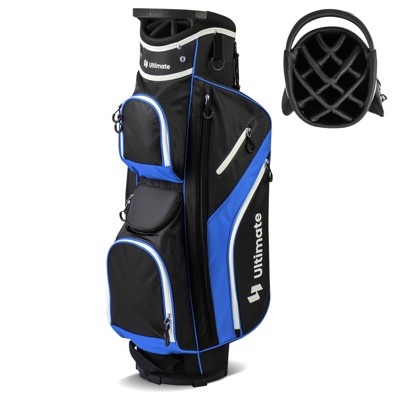 Tangkula 14-Way Golf Cart Bag Golf Club Bag with 14 Ways Organizer Divider Top 9 Zippered Pockets Cooler Bag Umbrella Holder Blue/Grey/Red