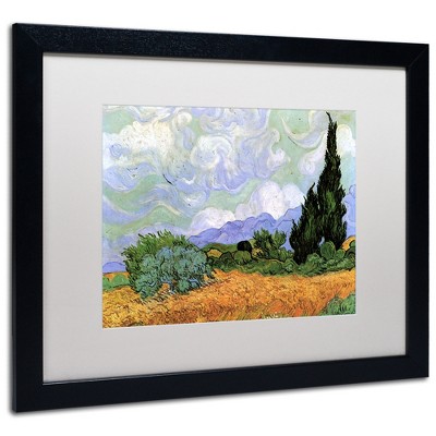 Trademark Fine Art -Vincent van Gogh 'Wheatfield with Cypresses 1889' Matted Framed Art