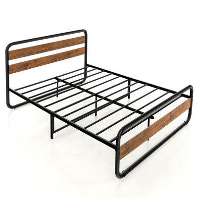 Infans Queen Metal Bed Frame Arc Platform Headboard Footboard Mattress Foundation Black