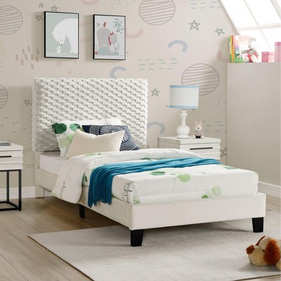NicBex Plush 3D Upholstered Bed Frame,Platform Bed Frame with Adjustable Headboard,Wood Slats Support,Easy Assembly,No Box Spring Needed,White
