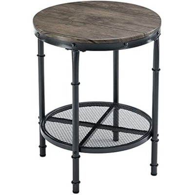 VINGLI 20" Round Side Table, Small End Tables with Metal Mesh, Farmhouse Side Tables for Living Room, Office, Corner, Walnut