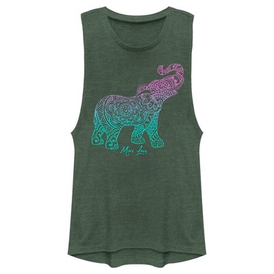 Juniors Womens Lost Gods Mandala Elephant Festival Muscle Tee