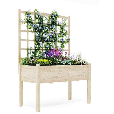 Raised Garden Bed w/Legs for Outdoors, Wooden Elevated Planter Box w/Trellis, Planter Liner for Backyard, Patio,Balcony,Bed Liner for Climbing Plants