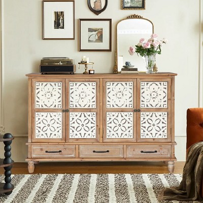59" Vintage Buffet Storage Cabinet with Adjustable Shelves, Multi-Functional Accent Cabinet for Living Room,Bedroom,or Dining Room-The Pop Home