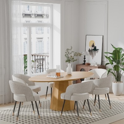 67"x33.5" Solid Wood Oval Dining Table with Stylish Tapered Base for 6 People