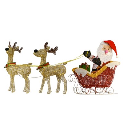 31" 33" & 33" Deer with Santa Sleigh Christmas Novelty Sculpture Light White Lights - National Tree Company