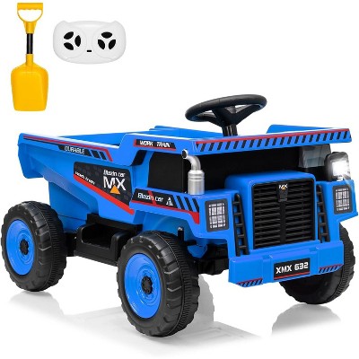12V Kids Ride-On Dump Truck with Remote Control, Auto-Lifting Bed, Shovel, LED Lights, Electric Construction Vehicle Toy for Toddlers Ages 3-8