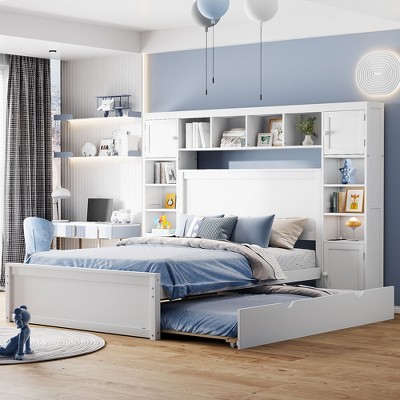 Whisen Morden Design Full Size Wooden Bed With All-in-One Cabinet, Shelf and 4 Drawers