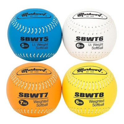 Markwort 12" Weighted Training Softball Set – Set of 4 Balls (5 oz, 6 oz, 7 oz, 8 oz) – Leather Cover