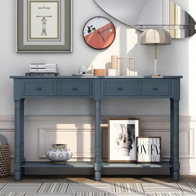 Whisen Rustic Rectangle Wood Console Table with Drawers and Bottom Shelf