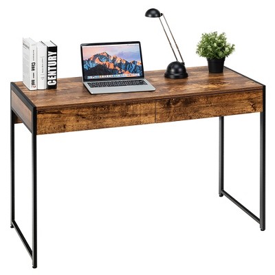 Costway 2-Drawer Computer Desk Study Table Writing Workstation Home Office Brown\Antique\Black