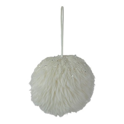 Northlight Faux Fur Christmas Ball Ornament - 4" - White
